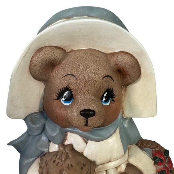 Handpainted Pilgrim Bear Figurines Thanksgiving Fall Decoration Wood Base - Picture 6 of 6
